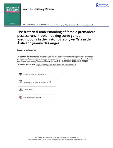 The historical understanding of female premodern possessions .